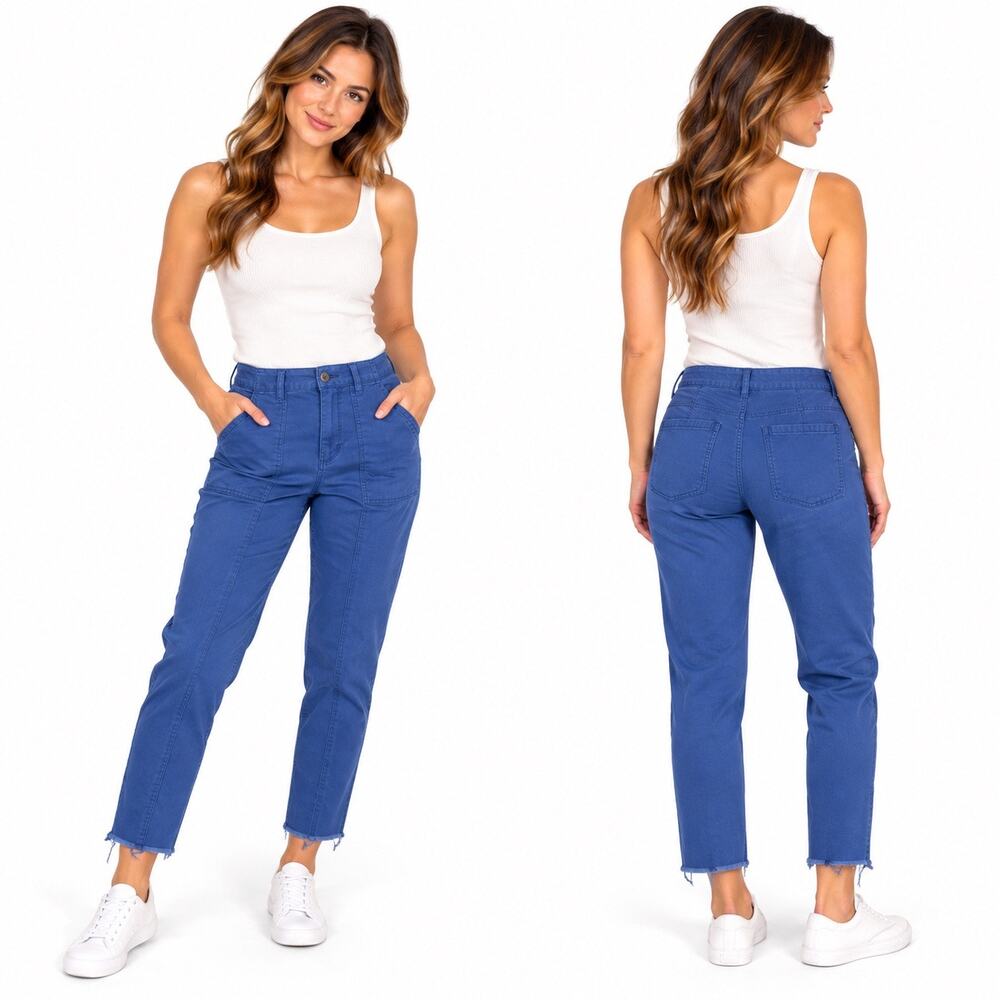 Old Navy Womens Blue Slim Ankle Chino Pants Raw Hem Size 4